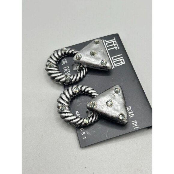 Jeff Lieb Vtg Silver Rhinestone Clip On Earrings Door Knockers Removable Dangles - Picture 4 of 7